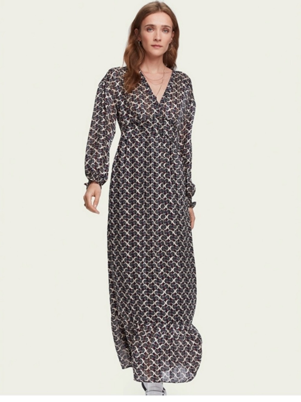 Scotch & Soda Blue and Cream Geometric Maxi Dress